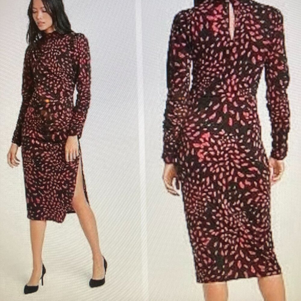 NWT Who What Wear Black and Red Pattern Long Sleeve Dress Women Size XXL